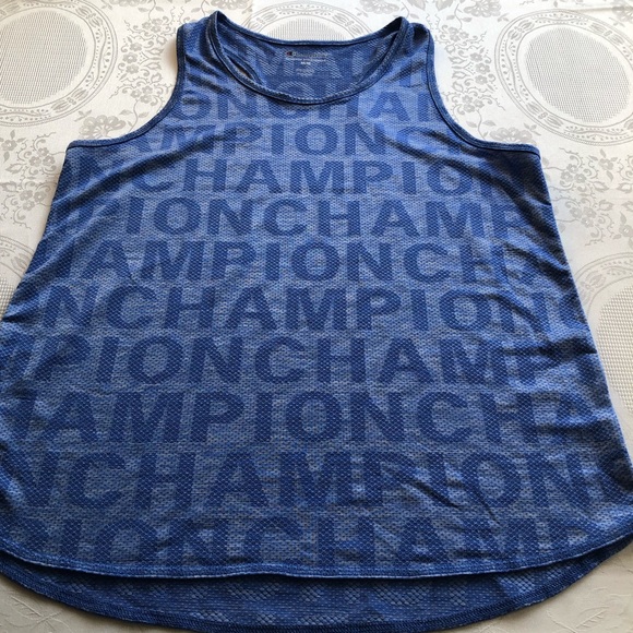 Champion Women’s Size M Monogrammed Logo Blue Tank-Top Athletic Race-Back Shirt - Picture 14 of 16